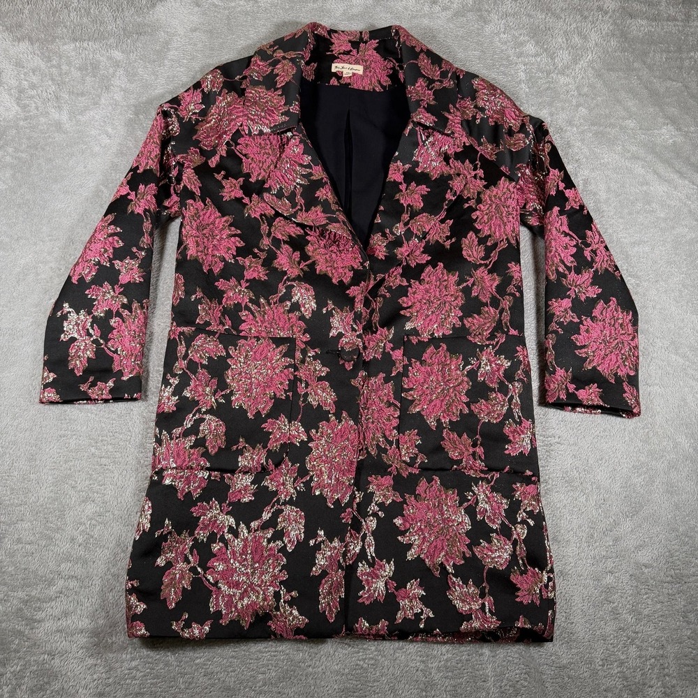 For Love & Lemons Luella‎ Coat Womens XS Black Pink Floral Metallic Brocade
